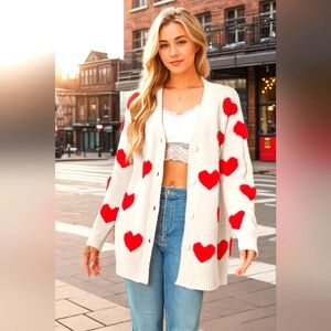Heart Button Down Long Sleeve Cardigan